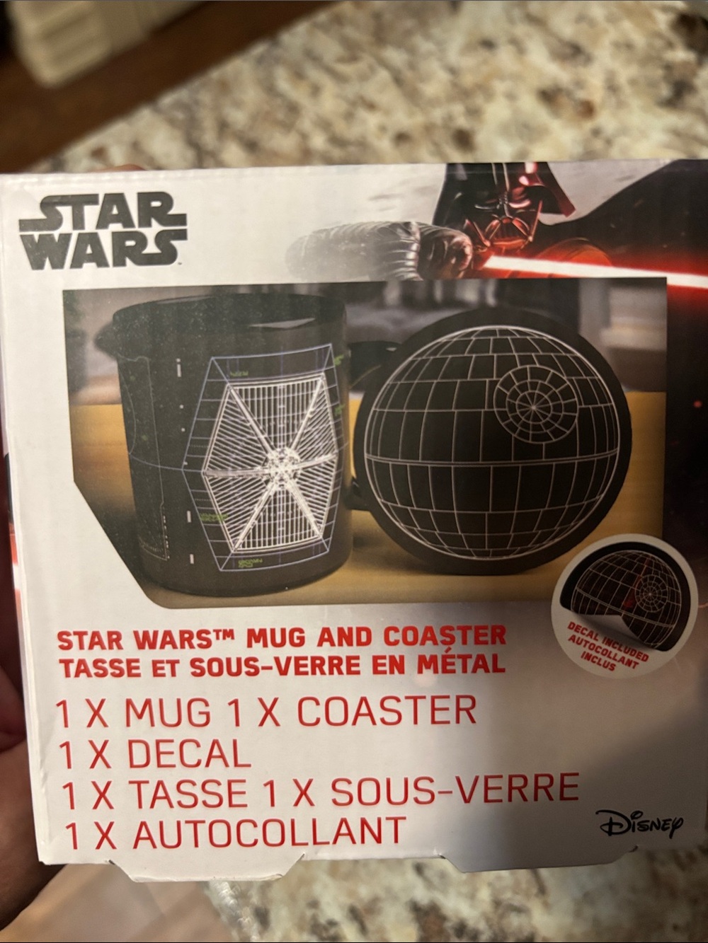 Star Wars Black Mug & Coaster Set with Death Star and TIE Fighter Graphics